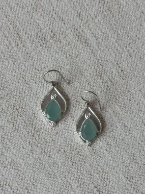 NWOT Sundance Rainy Day Cove Earrings, Blue Chalcedony, Sterling Silver